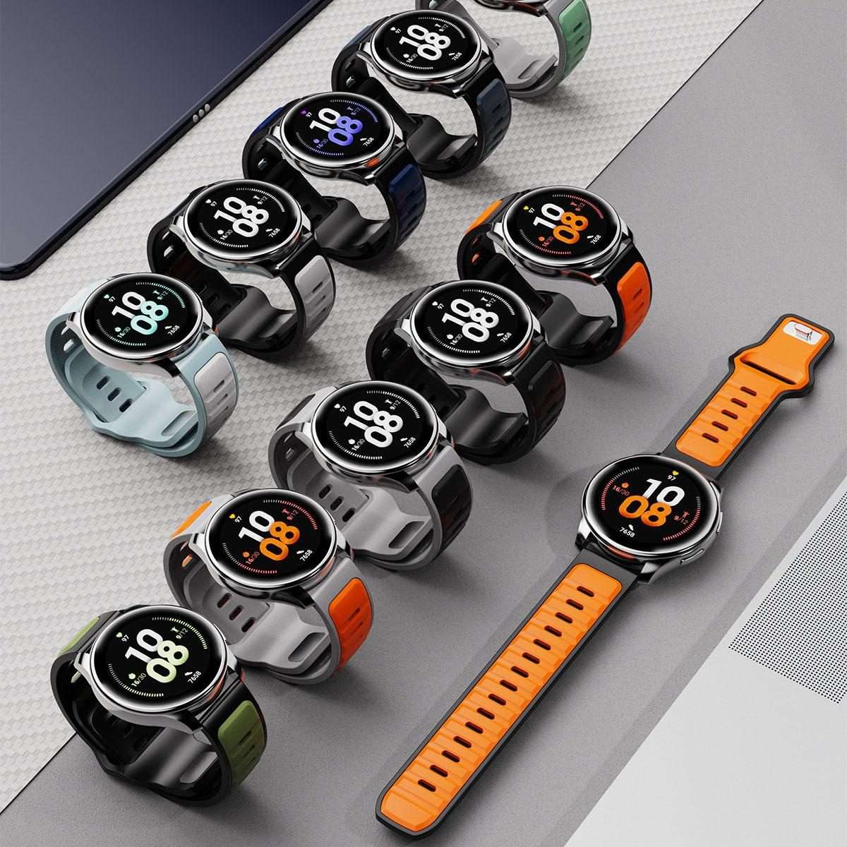 20mm Two Color Reverse Buckle Silicone Sports Watch Band(Orange Grey)