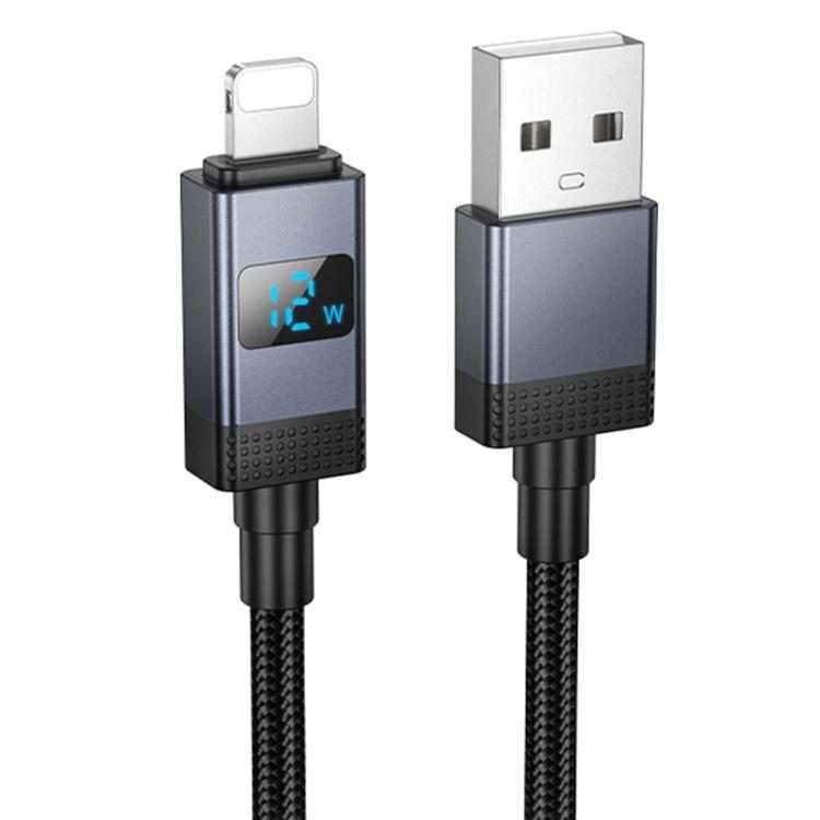 hoco X118 Generous 1m 60W Fast Charging Data Cable with Display, Interface:USB to 8 Pin(Black)