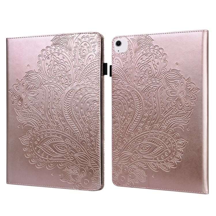 For iPad Air 13 2026 / 2025 / 2024 Peacock Embossed Pattern Leather Tablet Case(Rose Gold)