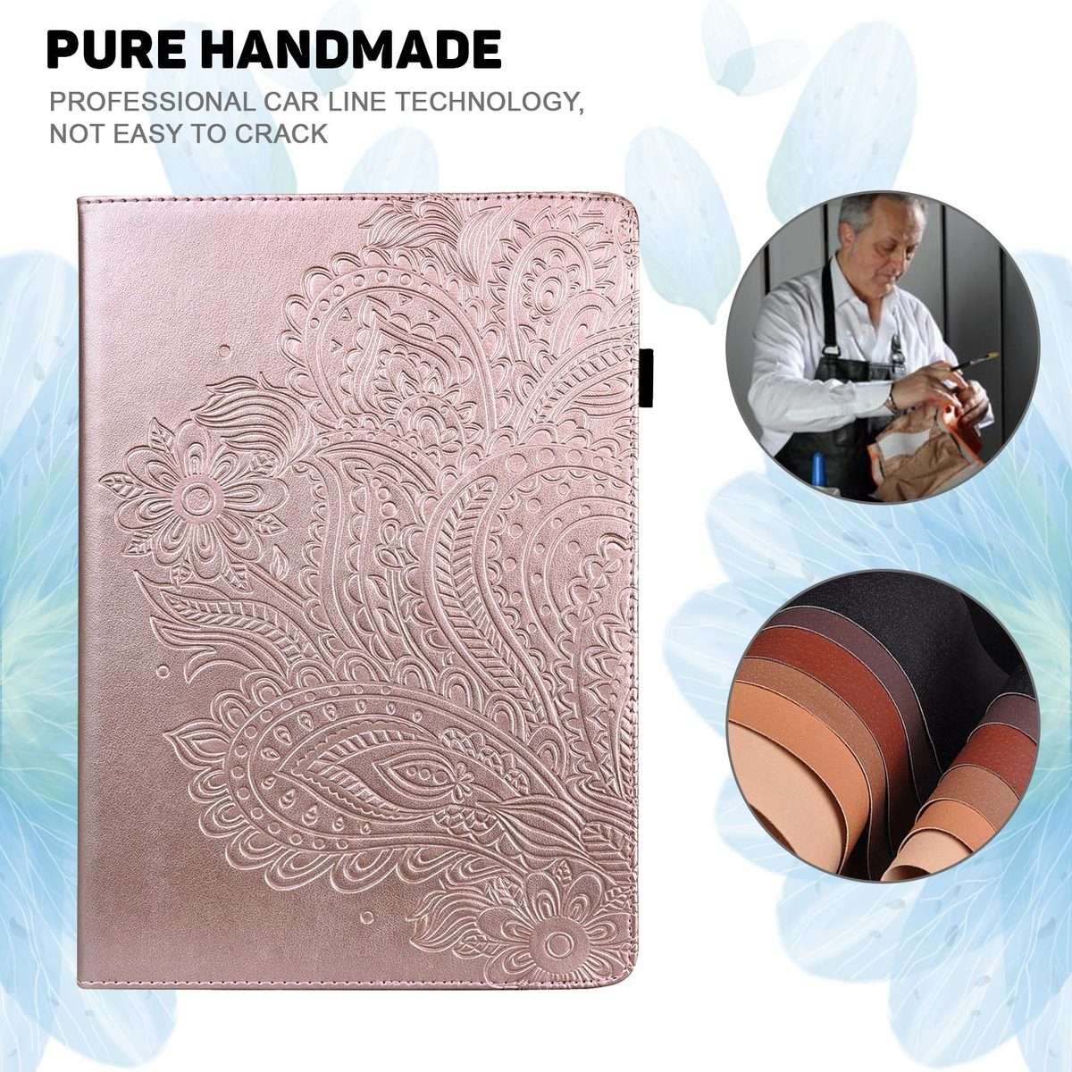 For iPad Air 13 2026 / 2025 / 2024 Peacock Embossed Pattern Leather Tablet Case(Rose Gold)