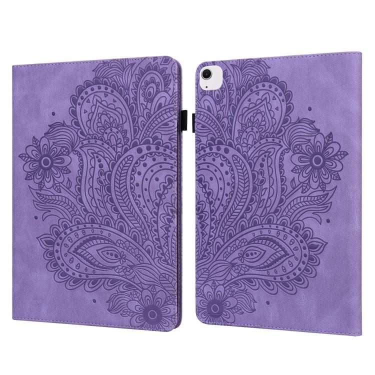 For iPad Air 13 2026 / 2025 / 2024 Peacock Embossed Pattern Leather Tablet Case(Purple)