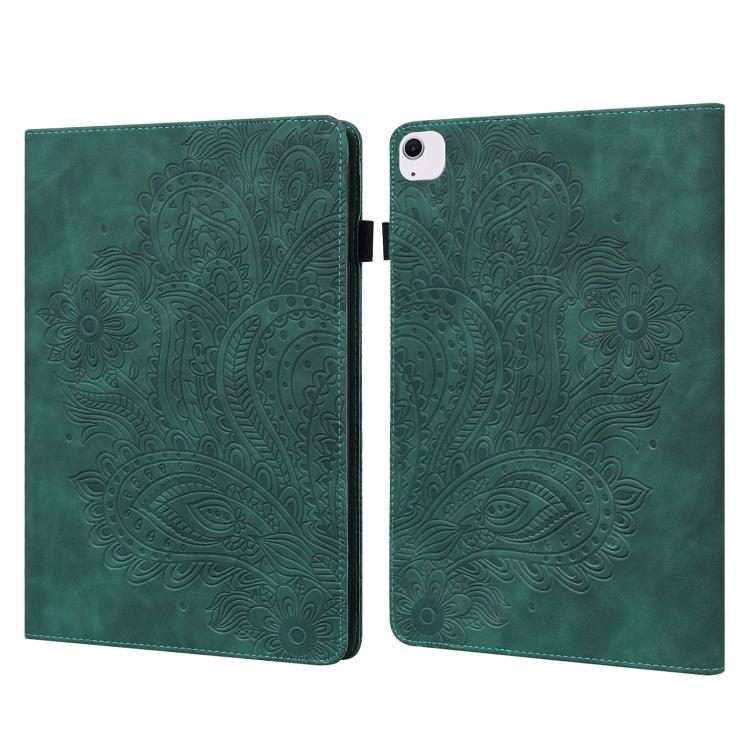 For iPad Air 13 2026 / 2025 / 2024 Peacock Embossed Pattern Leather Tablet Case(Green)