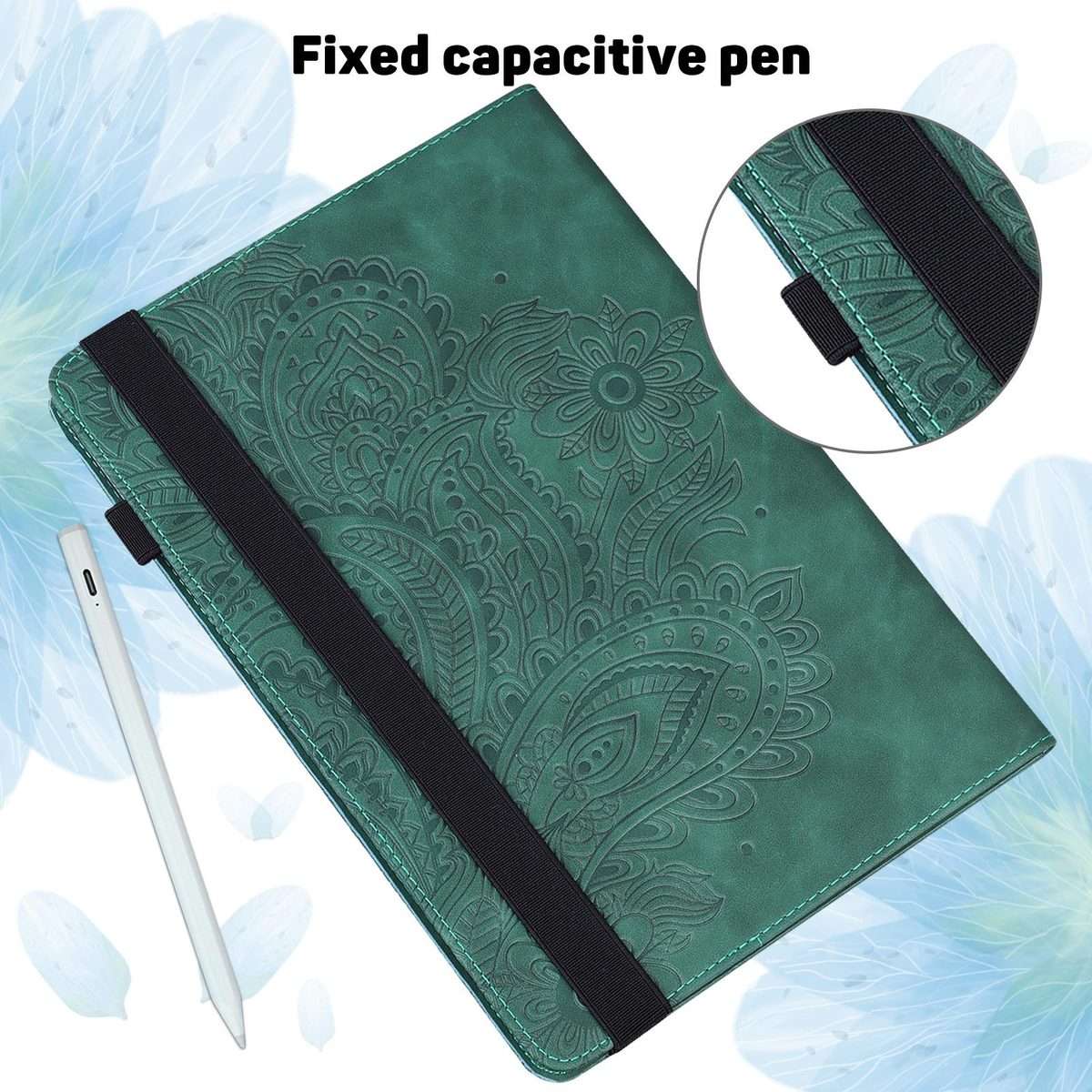 For iPad Air 13 2026 / 2025 / 2024 Peacock Embossed Pattern Leather Tablet Case(Green)
