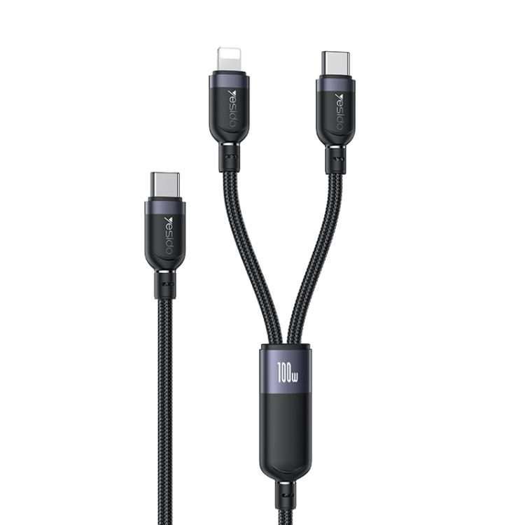 Yesido CA90 100W USB-C / Type-C to 8 Pin, Type-C 2 in 1 Charging Cable, Length:1.2m(Black)