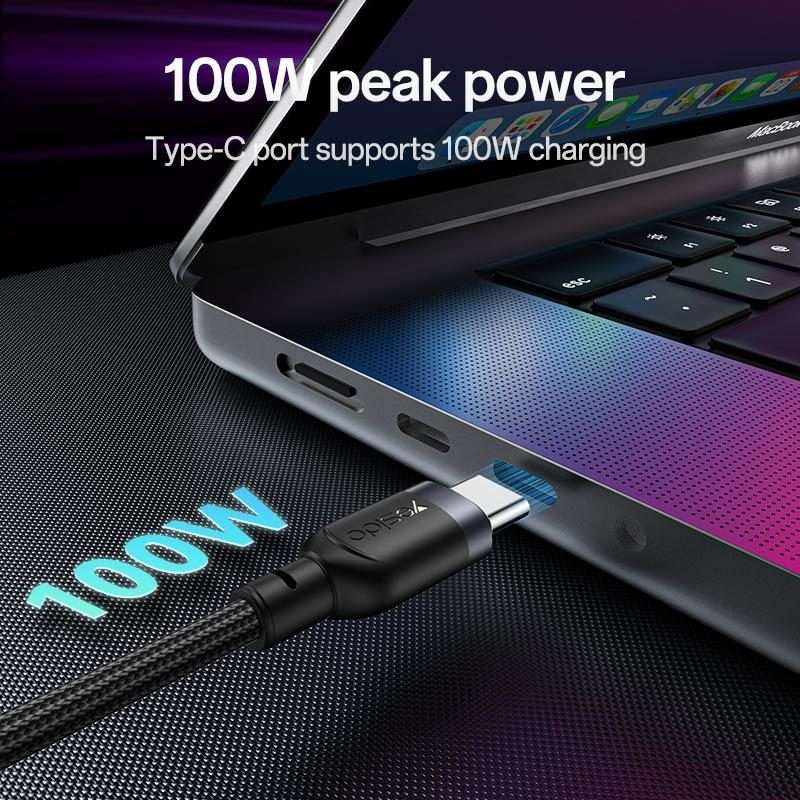 Yesido CA90 100W USB-C / Type-C to 8 Pin, Type-C 2 in 1 Charging Cable, Length:1.2m(Black)