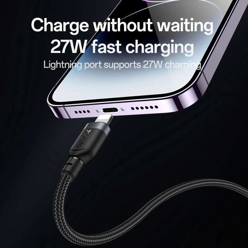 Yesido CA90 100W USB-C / Type-C to 8 Pin, Type-C 2 in 1 Charging Cable, Length:1.2m(Black)