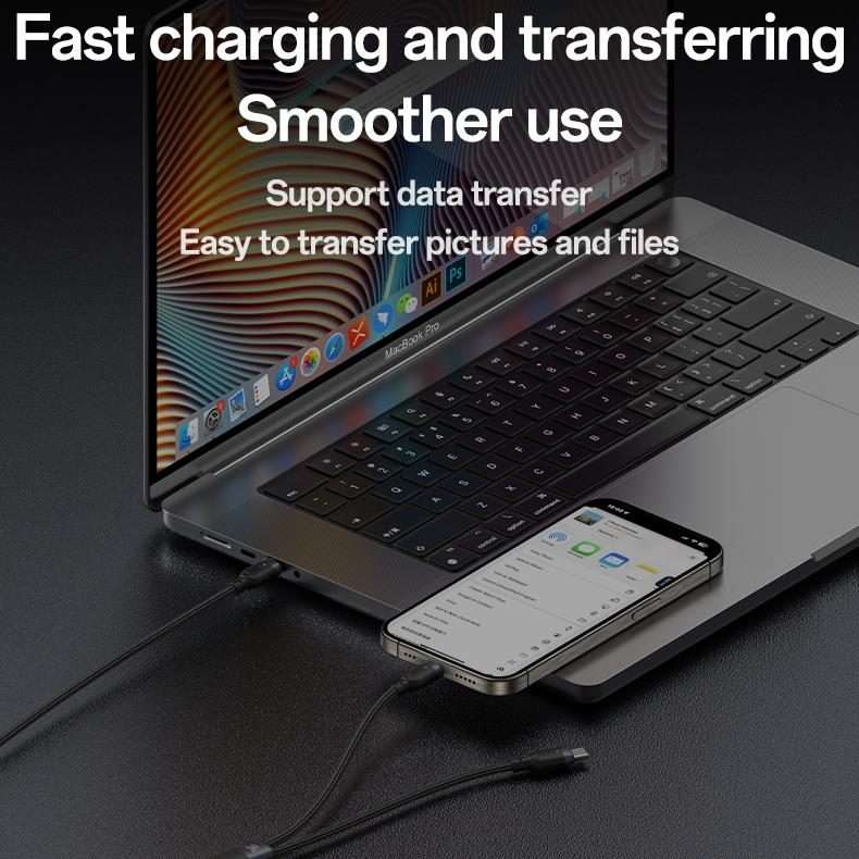 Yesido CA90 100W USB-C / Type-C to 8 Pin, Type-C 2 in 1 Charging Cable, Length:1.2m(Black)