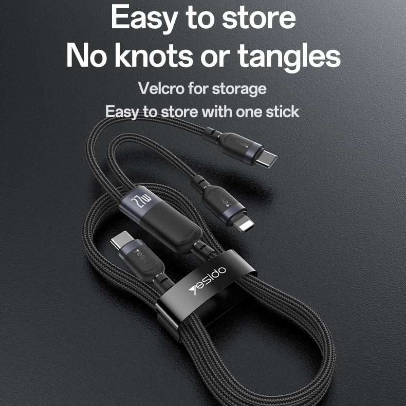 Yesido CA90 100W USB-C / Type-C to 8 Pin, Type-C 2 in 1 Charging Cable, Length:1.2m(Black)