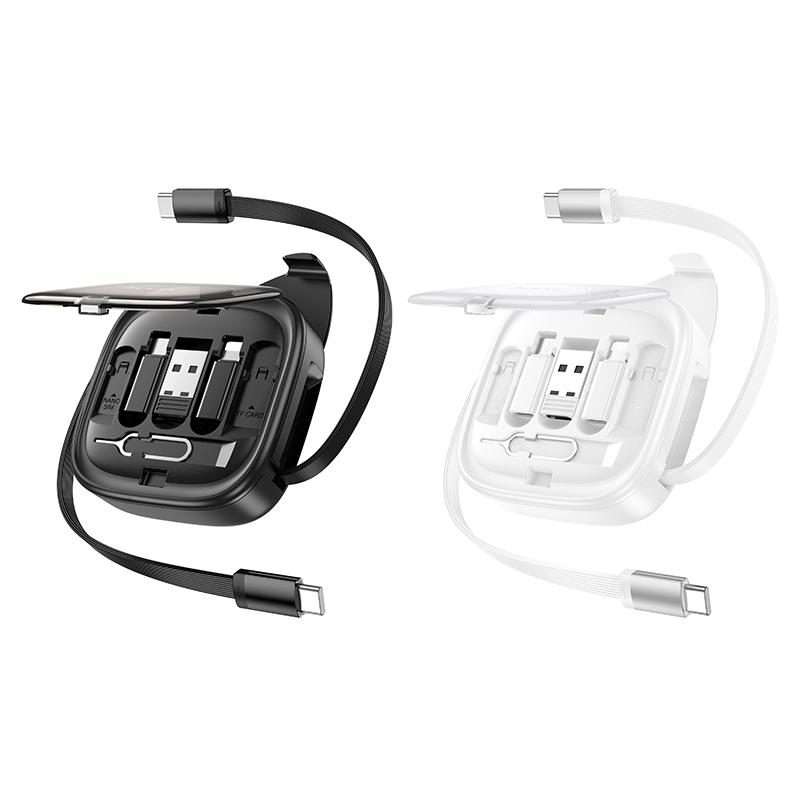 hoco U140 Type-C to Type-C Multi-function Retractable Storage Data Cable(Black)