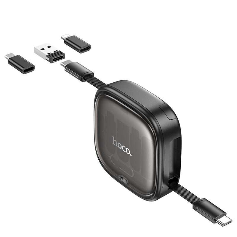 hoco U140 Type-C to Type-C Multi-function Retractable Storage Data Cable(Black)