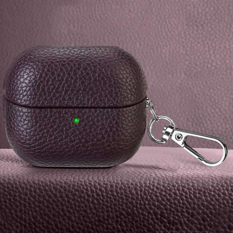 For Samsung Galaxy Buds 3 / 3 Pro Litchi Texture PU Earphones Case with Hook(Dark Purple)