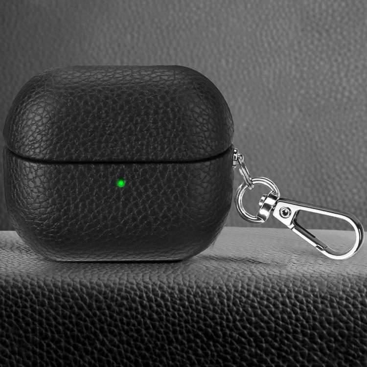 For Samsung Galaxy Buds 3 / 3 Pro Litchi Texture PU Earphones Case with Hook(Black)