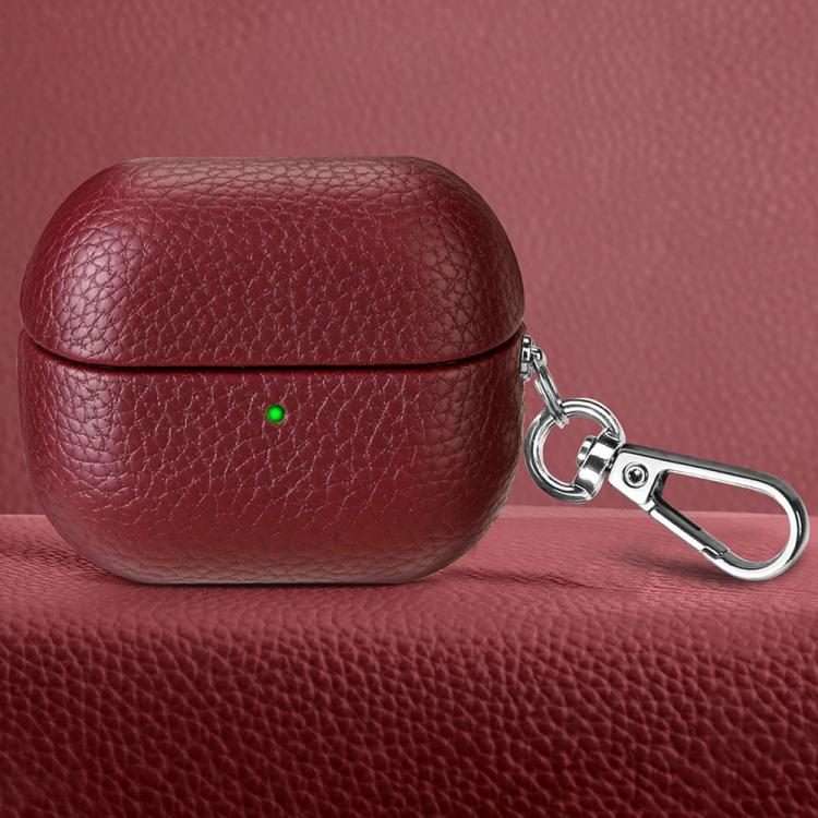 For Samsung Galaxy Buds 3 / 3 Pro Litchi Texture PU Earphones Case with Hook(Wine Red)