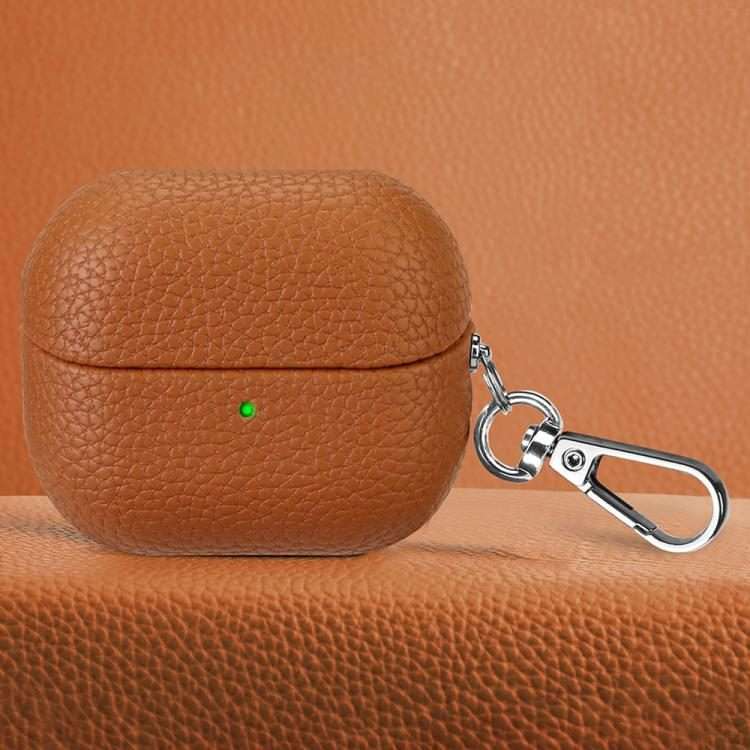 For Samsung Galaxy Buds 3 / 3 Pro Litchi Texture PU Earphones Case with Hook(Brown)