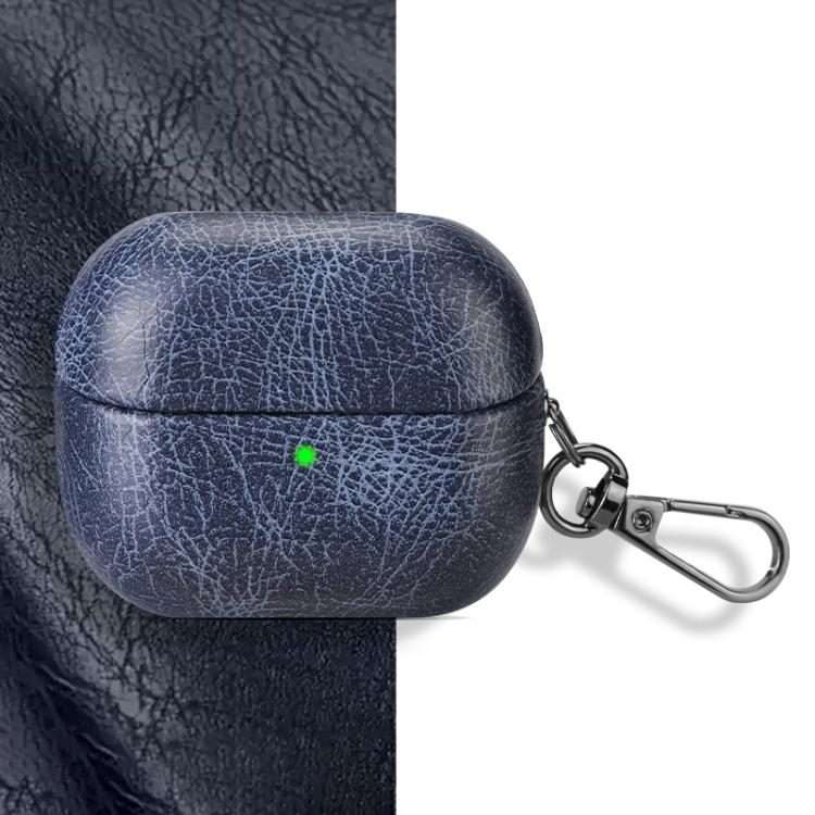 For Samsung Galaxy Buds 3 / 3 Pro Retro Crazy Horse Texture PU Earphones Case with Hook(Blue)