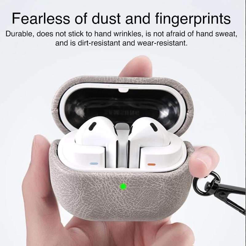 For Samsung Galaxy Buds 3 / 3 Pro Retro Crazy Horse Texture PU Earphones Case with Hook(Blue)