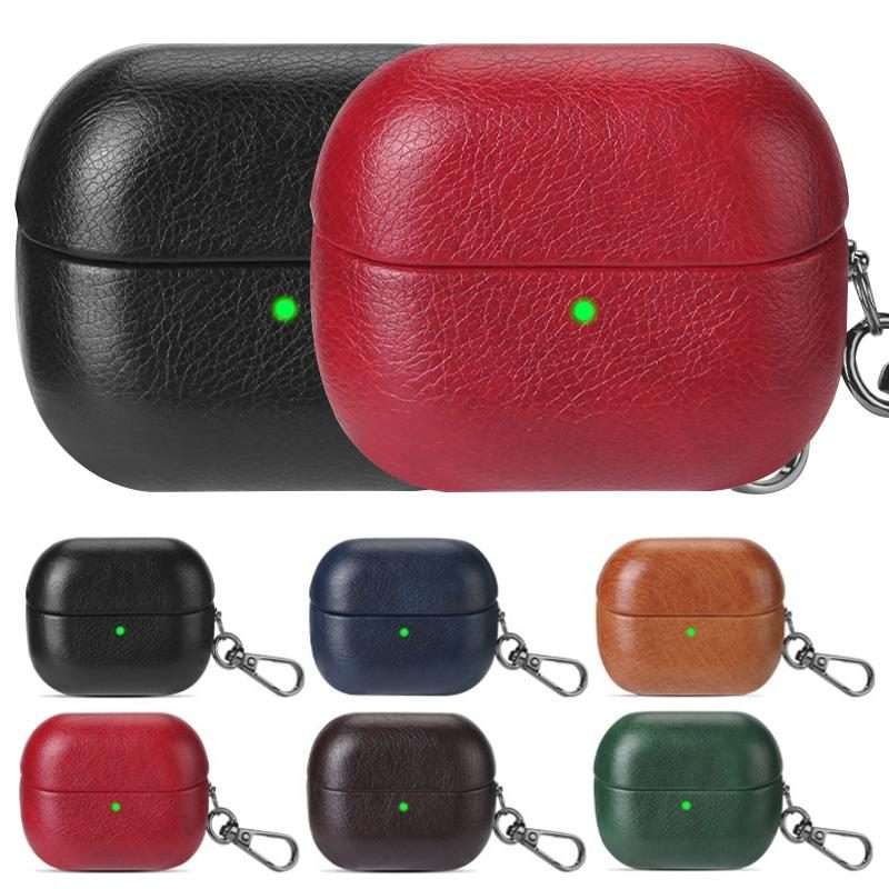 For Samsung Galaxy Buds 3 / 3 Pro Oily Skin Texture PU Earphones Case with Hook(Coffee)