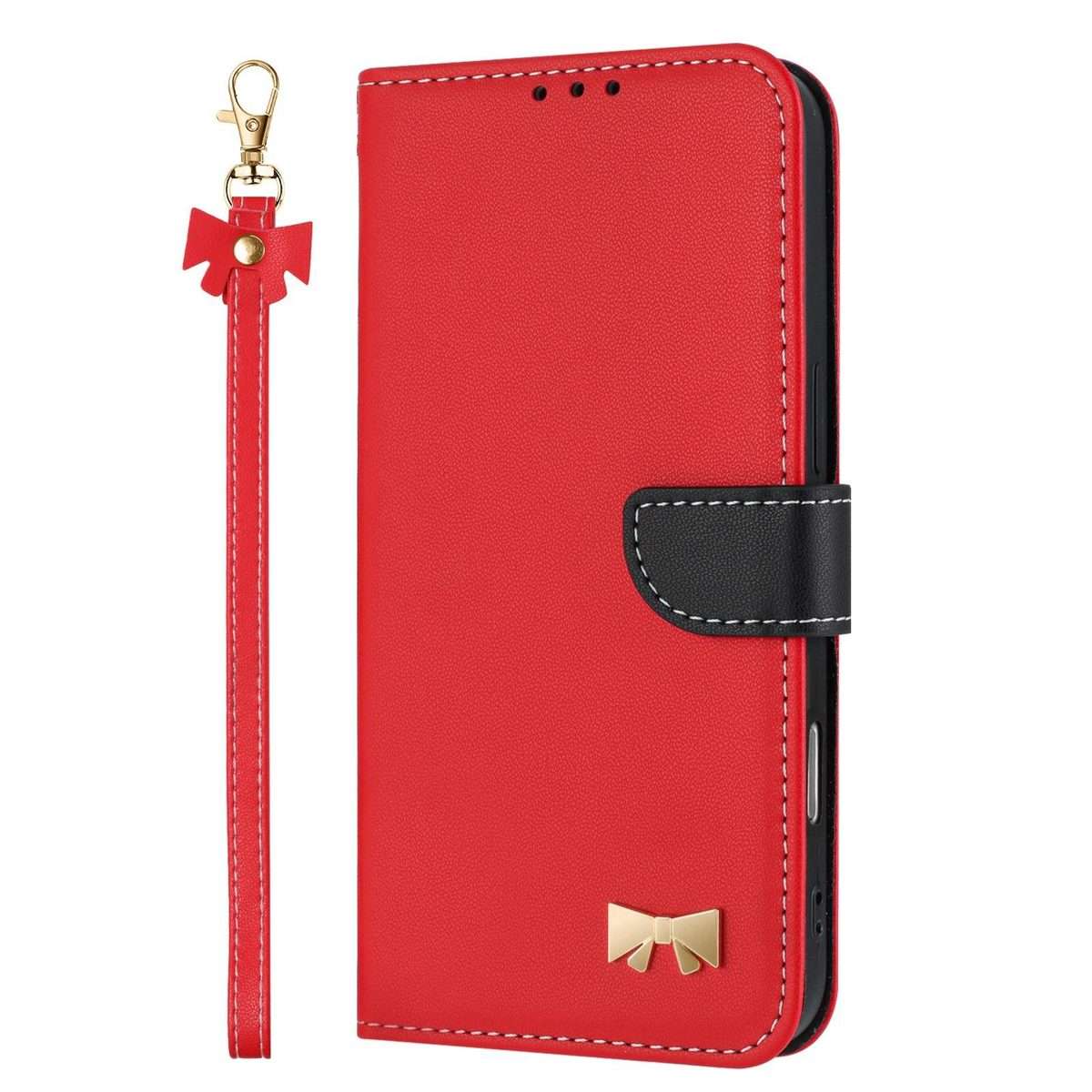 For Redmi K80 Ultra Metal Bow Leather Phone Case with Hand Strap(Red)