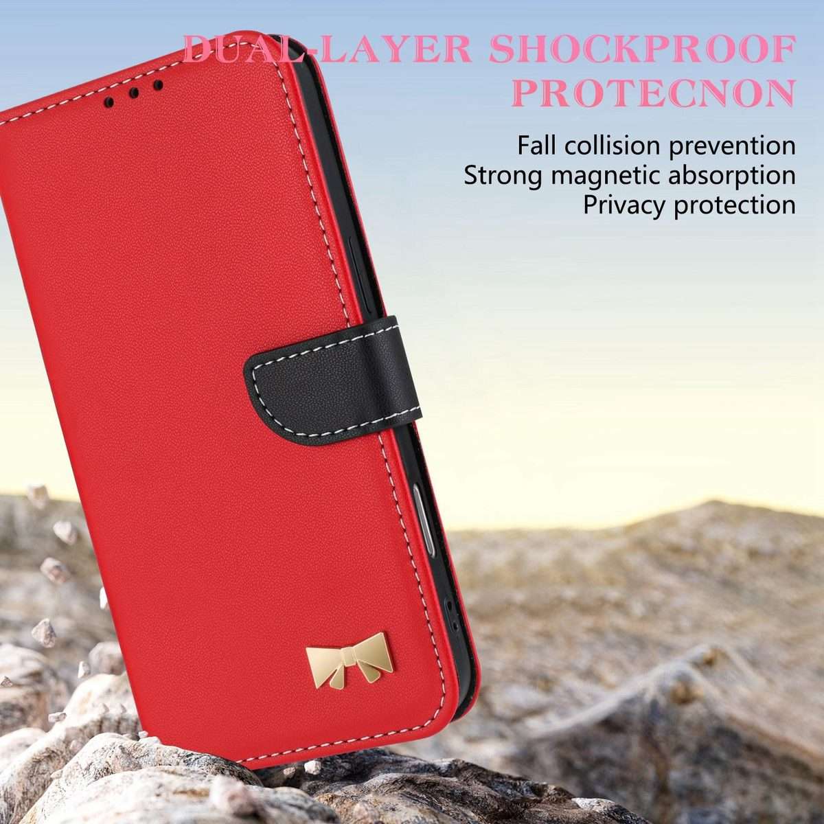 For Redmi K80 Ultra Metal Bow Leather Phone Case with Hand Strap(Red)