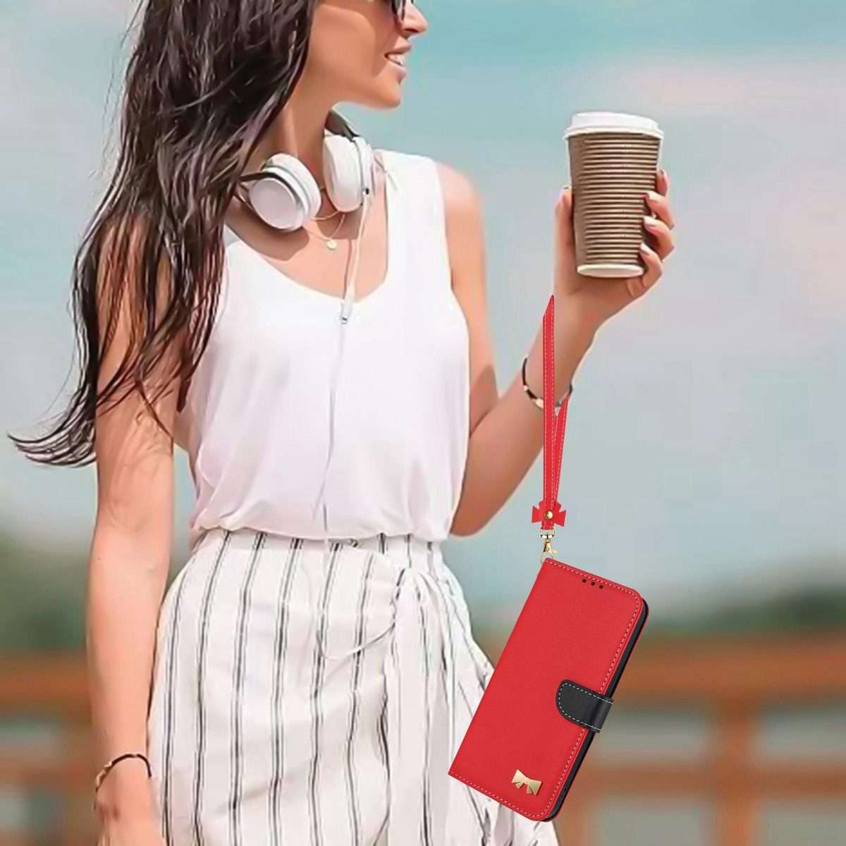 For Redmi K80 Ultra Metal Bow Leather Phone Case with Hand Strap(Red)
