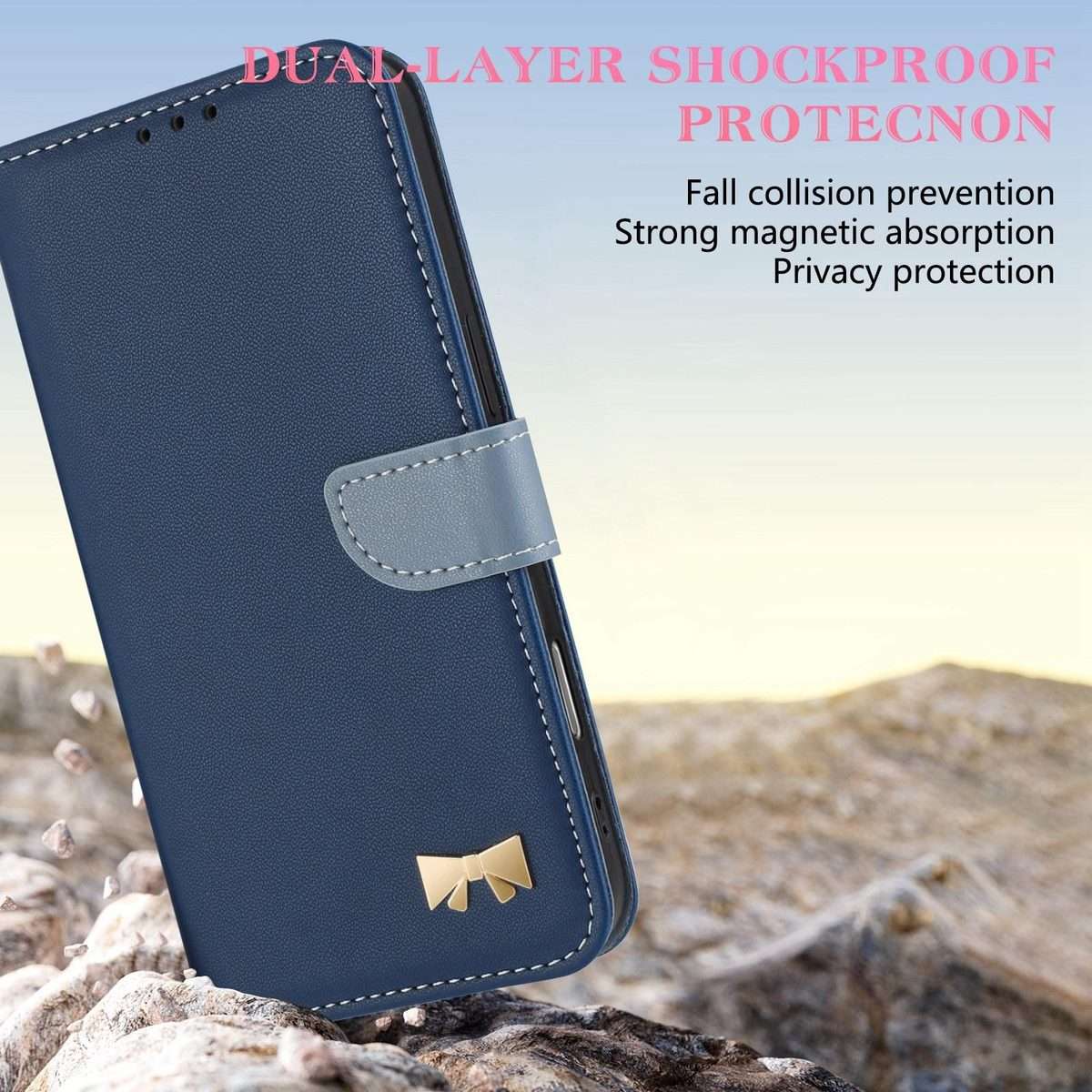 For Redmi K80 Ultra Metal Bow Leather Phone Case with Hand Strap(Dark Blue)