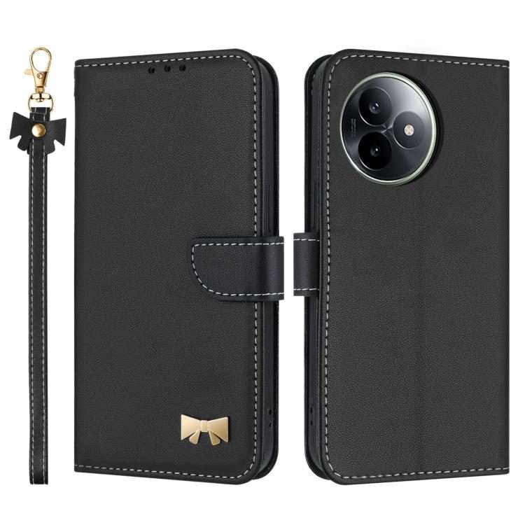 For Redmi K80 Ultra Metal Bow Leather Phone Case with Hand Strap(Black)