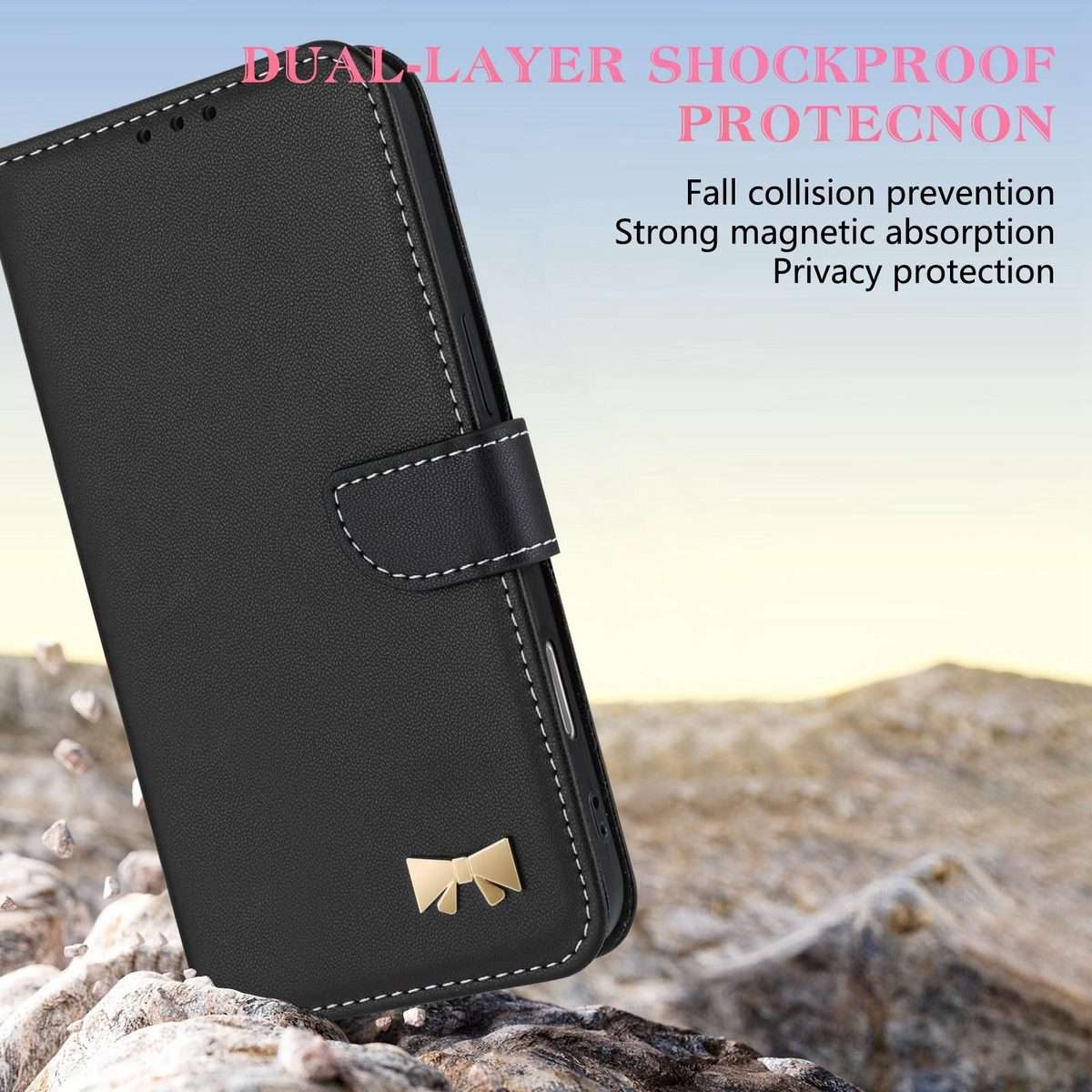 For Redmi K80 Ultra Metal Bow Leather Phone Case with Hand Strap(Black)