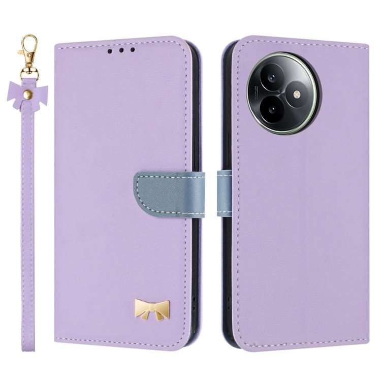 For Redmi K80 Ultra Metal Bow Leather Phone Case with Hand Strap(Purple)