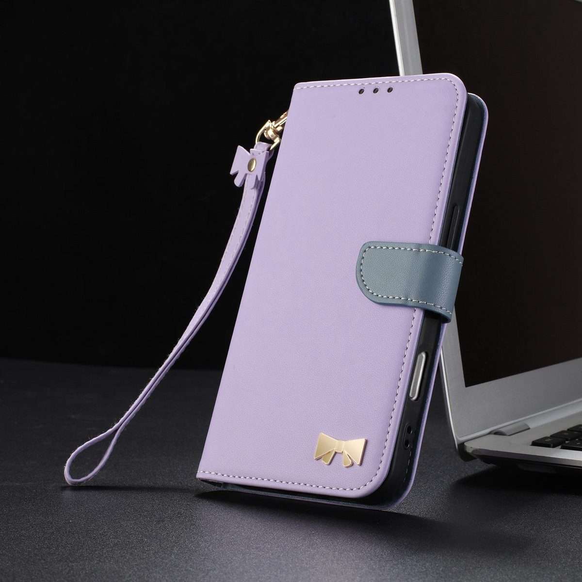 For Redmi K80 Ultra Metal Bow Leather Phone Case with Hand Strap(Purple)