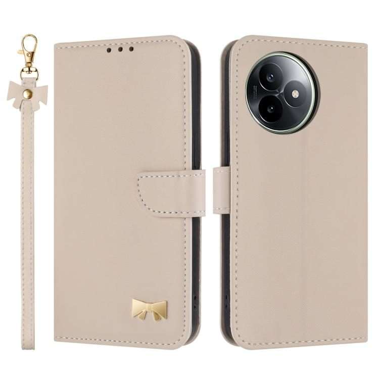 For Redmi K80 Ultra Metal Bow Leather Phone Case with Hand Strap(Apricot)
