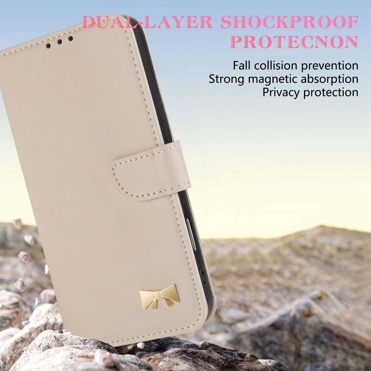 For Redmi K80 Ultra Metal Bow Leather Phone Case with Hand Strap(Apricot)