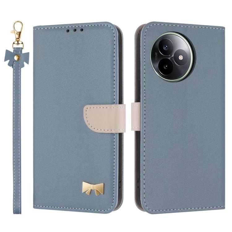 For Redmi K80 Ultra Metal Bow Leather Phone Case with Hand Strap(Light Blue)
