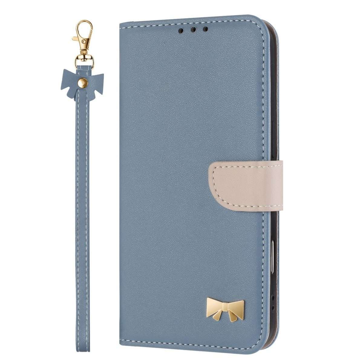 For Redmi K80 Ultra Metal Bow Leather Phone Case with Hand Strap(Light Blue)