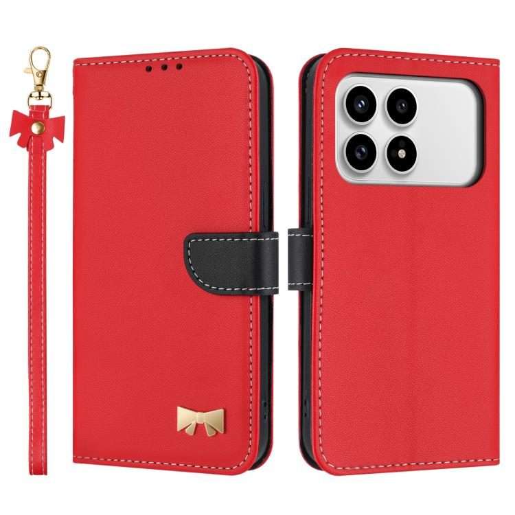 For Redmi K90 / Poco F8 Pro Metal Bow Leather Phone Case with Hand Strap(Red)