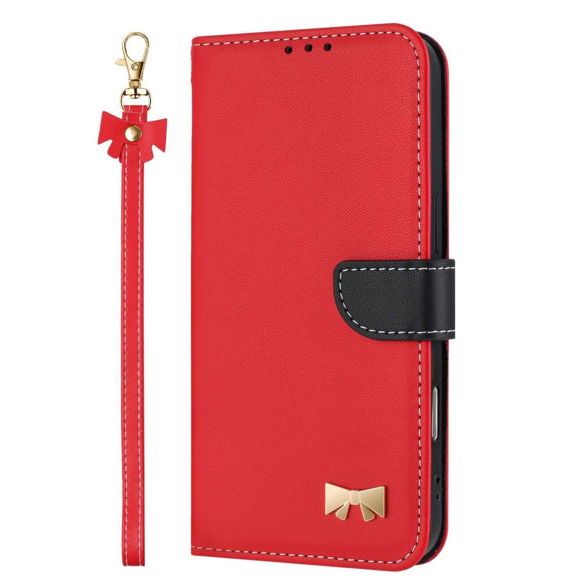 For Redmi K90 / Poco F8 Pro Metal Bow Leather Phone Case with Hand Strap(Red)