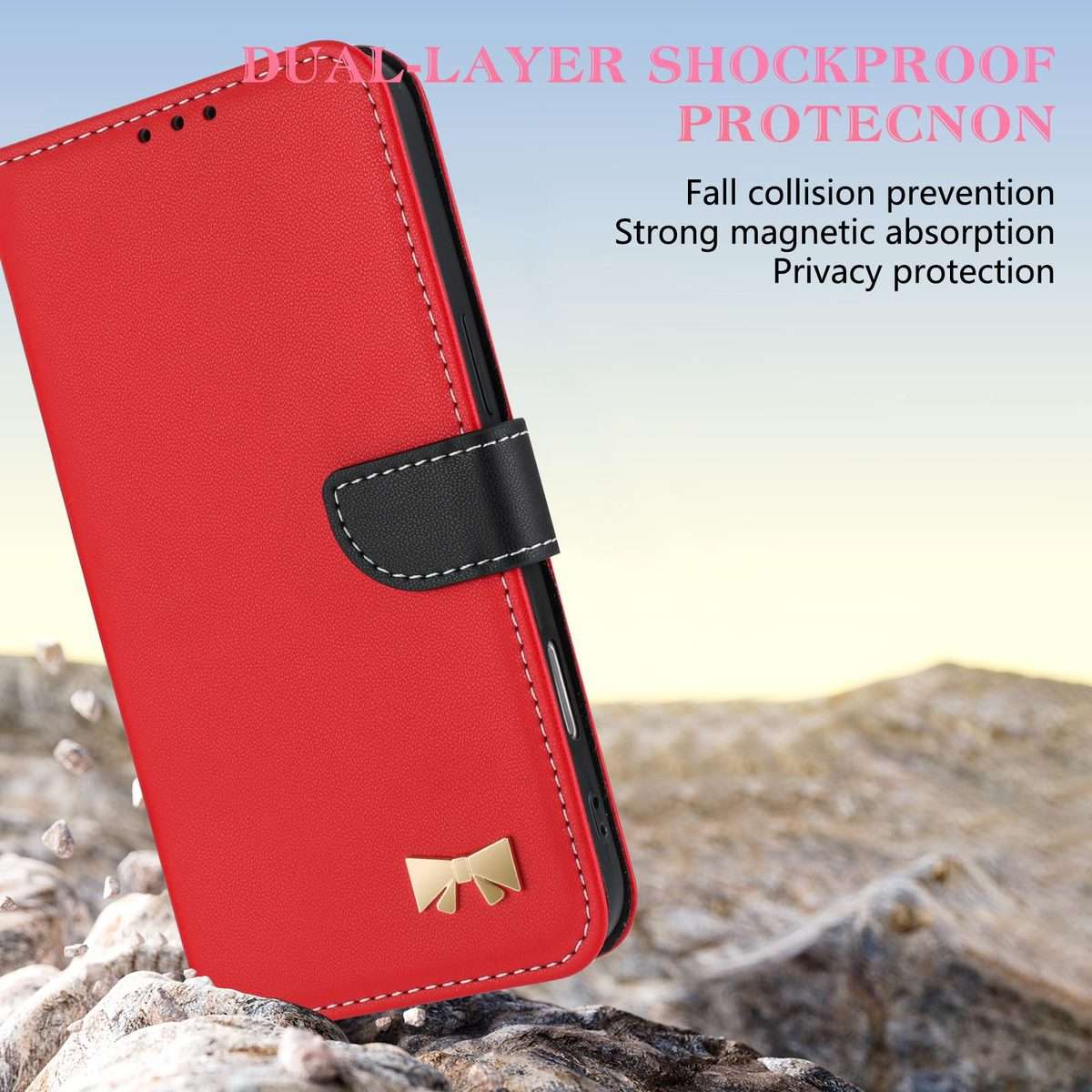 For Redmi K90 / Poco F8 Pro Metal Bow Leather Phone Case with Hand Strap(Red)