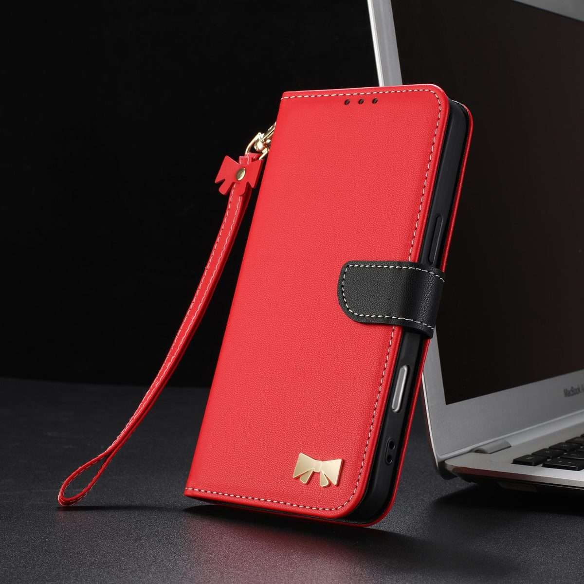 For Redmi K90 / Poco F8 Pro Metal Bow Leather Phone Case with Hand Strap(Red)