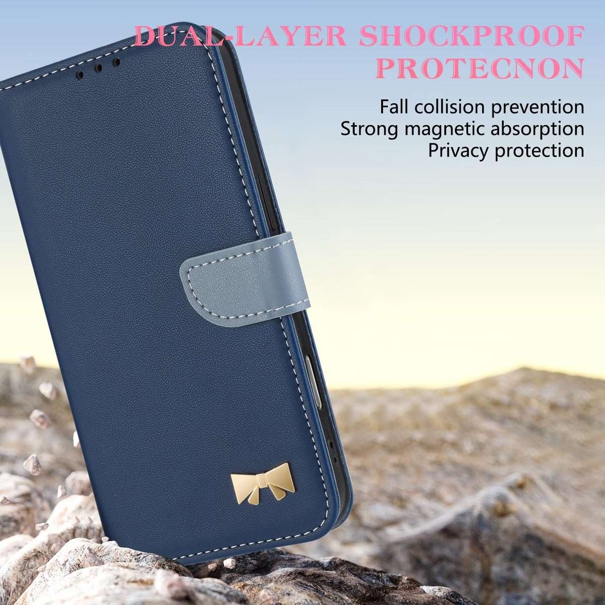For Redmi K90 / Poco F8 Pro Metal Bow Leather Phone Case with Hand Strap(Dark Blue)