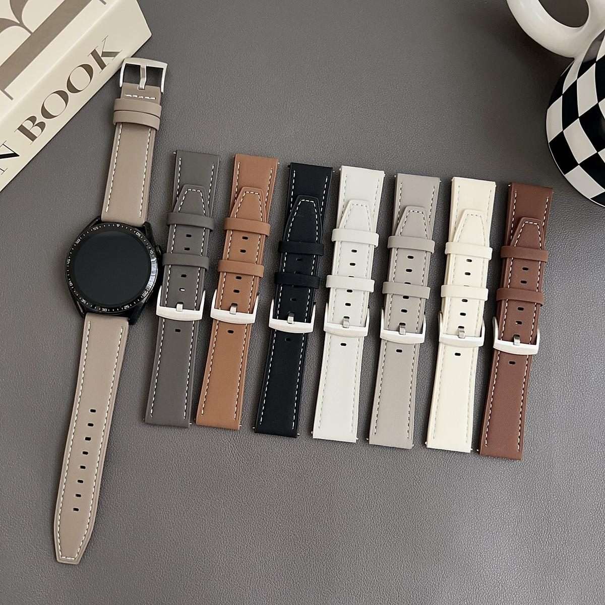 22mm xDfind Flat Head Black Shark Fine Grain Leather Watch Band(Grey)
