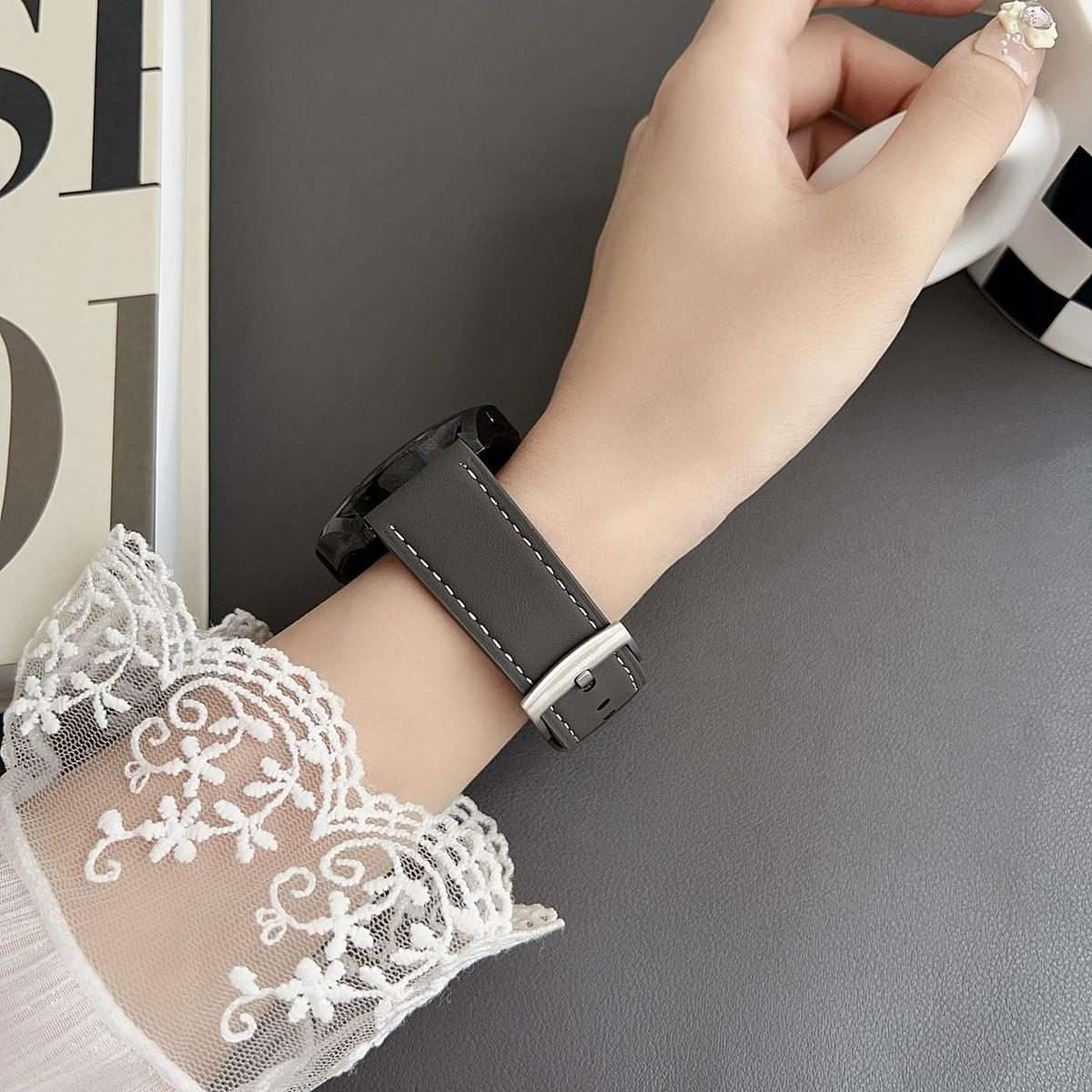 22mm xDfind Flat Head Black Shark Fine Grain Leather Watch Band(Grey)