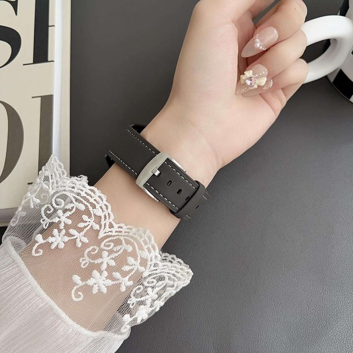 22mm xDfind Flat Head Black Shark Fine Grain Leather Watch Band(Grey)