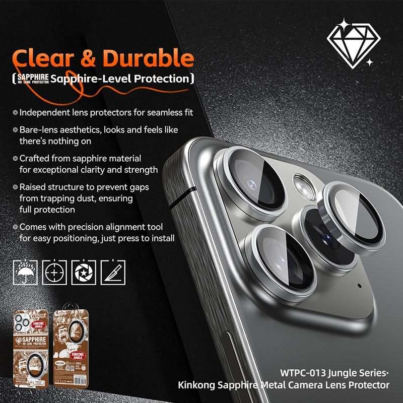 For iPhone 16 Pro / 16 Pro Max WK WTPC-013 Jungle Series Kinkong Sapphire Metal Camera ... (Black)