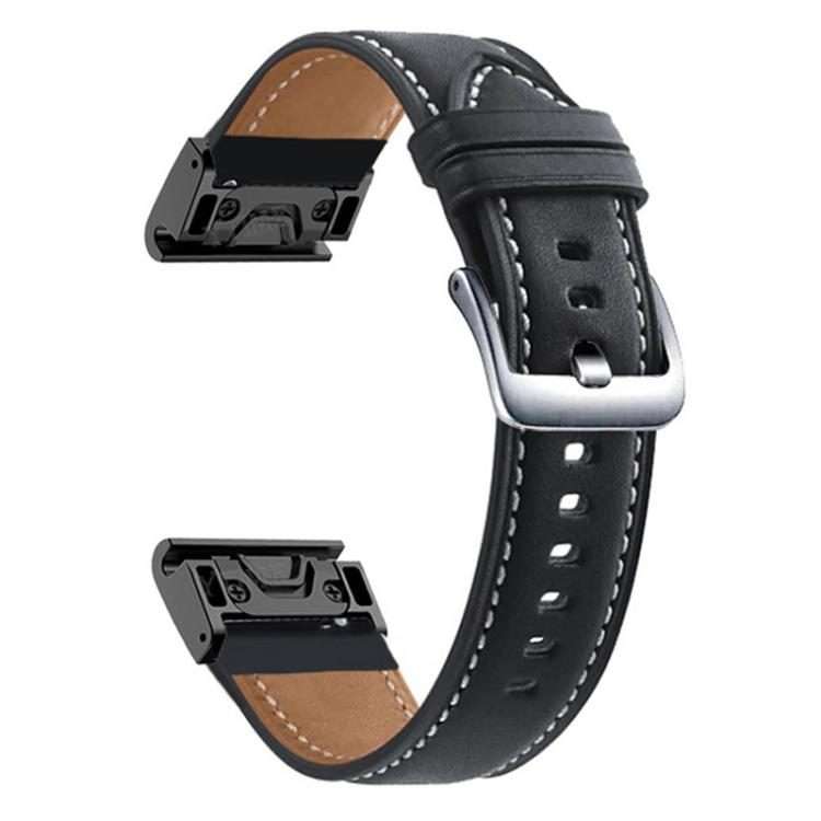 For Garmin Fenix 7 / 7X / 6X 26mm xDfind Silver Buckle Leather Quick Release Watch Band(Black)