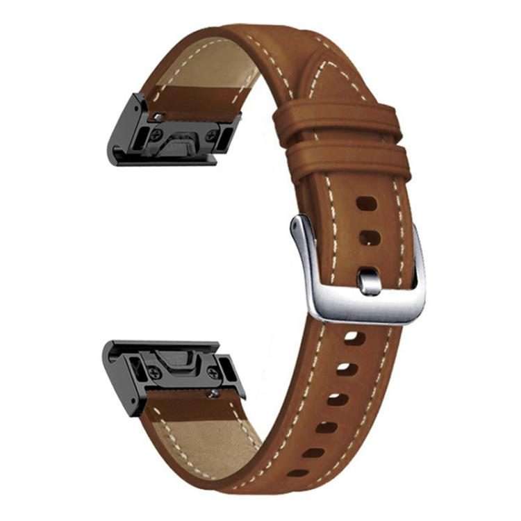 For Garmin Fenix 7 / 7X / 6X 26mm xDfind Silver Buckle Leather Quick Release Watch Band(Coffee)