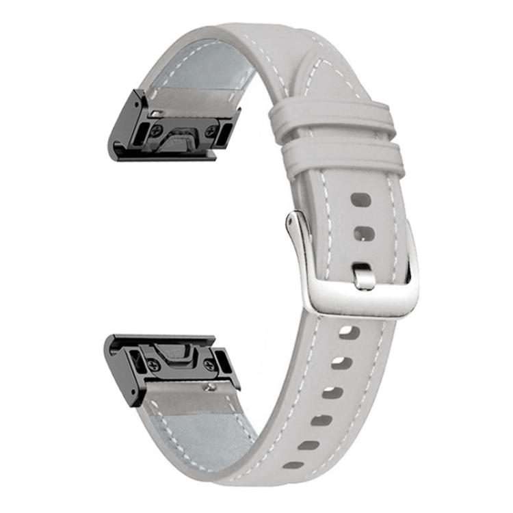 For Garmin Fenix 7 / 7X / 6X 26mm xDfind Silver Buckle Leather Quick Release W ... (Elephant Gray)