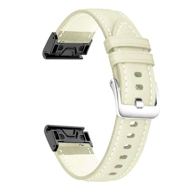 For Garmin Fenix 7 / 7X / 6X 26mm xDfind Silver Buckle Leather Quick Release Wa ... (Creamy White)