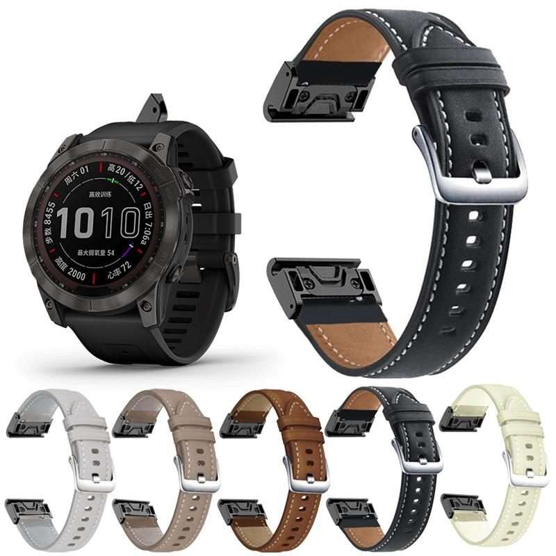 For Garmin Fenix 7 / 7X / 6X 26mm xDfind Silver Buckle Leather Quick Release Wa ... (Creamy White)