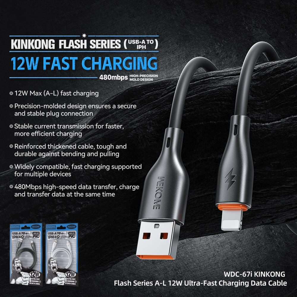 WK WDC-67i Kinkong 1m 12W PVC Data Cable, Interface:USB to 8 Pin(Black)
