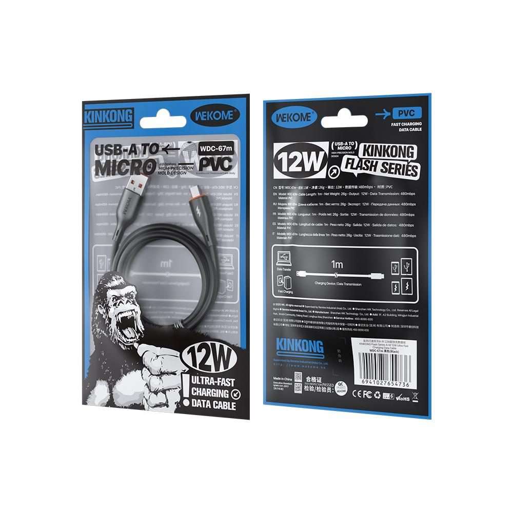 WK WDC-67m Kinkong 1m 12W PVC Data Cable, Interface:USB to Micro(Black)