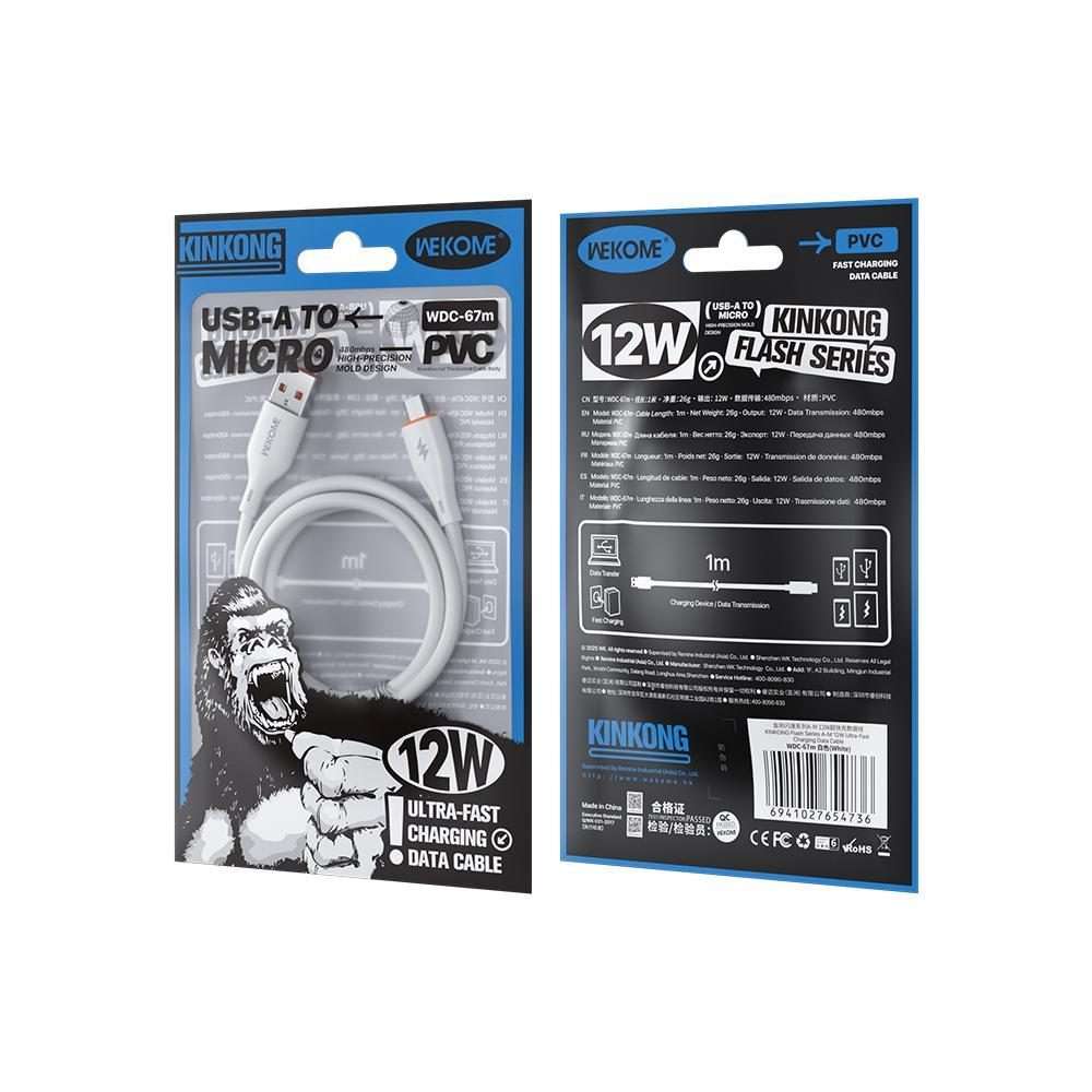 WK WDC-67m Kinkong 1m 12W PVC Data Cable, Interface:USB to Micro(White)